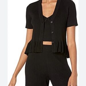 Black Ribbed Short Sleeve- Button Cardigan & Crop Tank Sz S